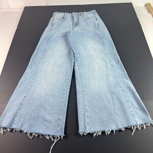 Pilcro Jean Women 27x27* Adi Mid Rise Flare Crop Light Blue Raw Hem Denim Tag 24